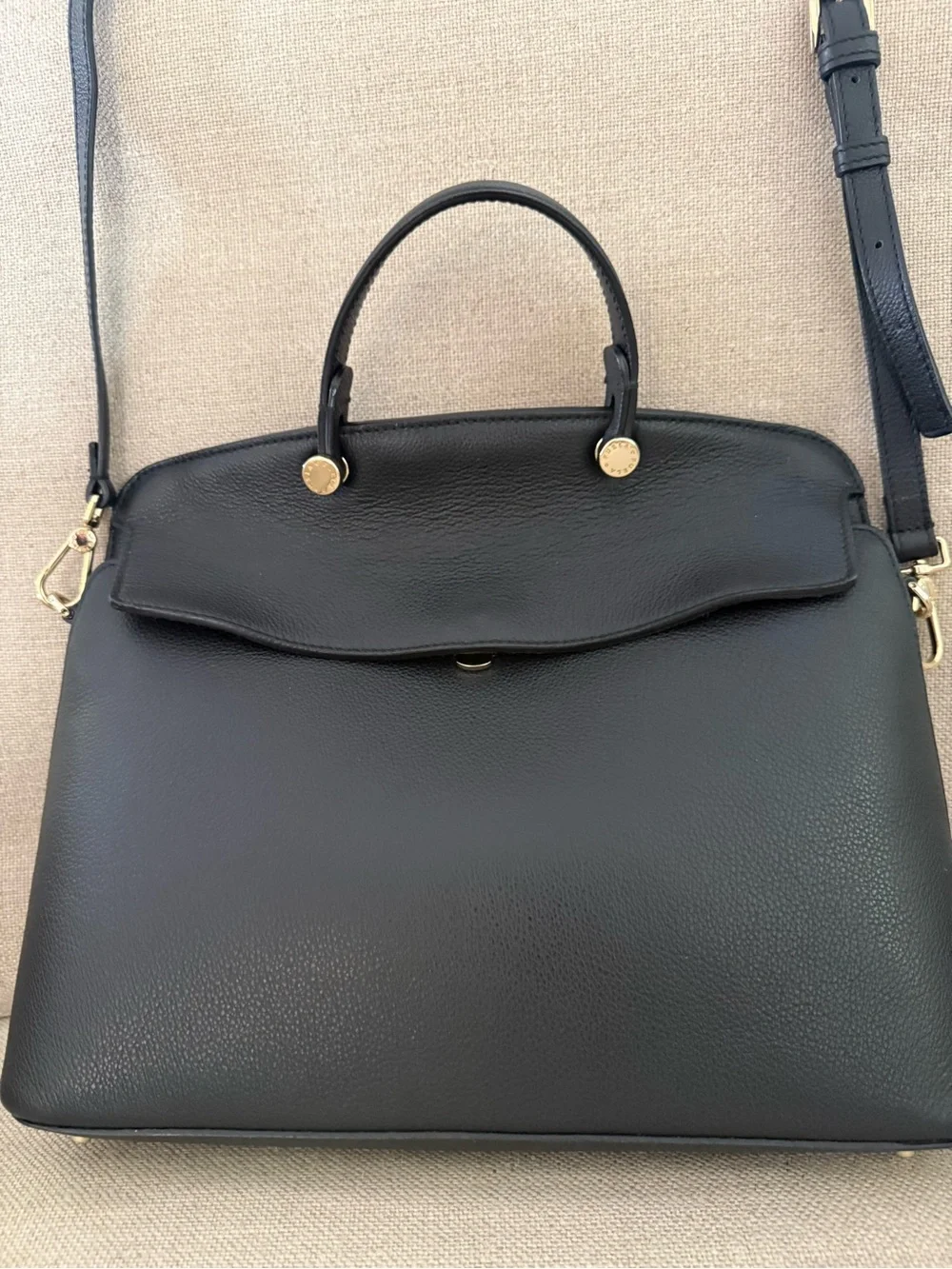 Furla Black Pebbled Leather Satchel with Gold Hardware